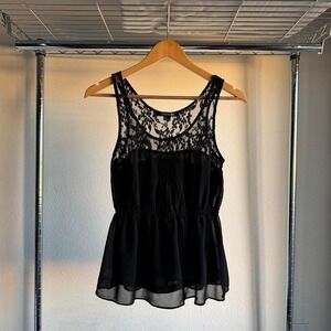 Forever 21 Black Lace Mesh Sheer Tank Top with Gothic Vibe